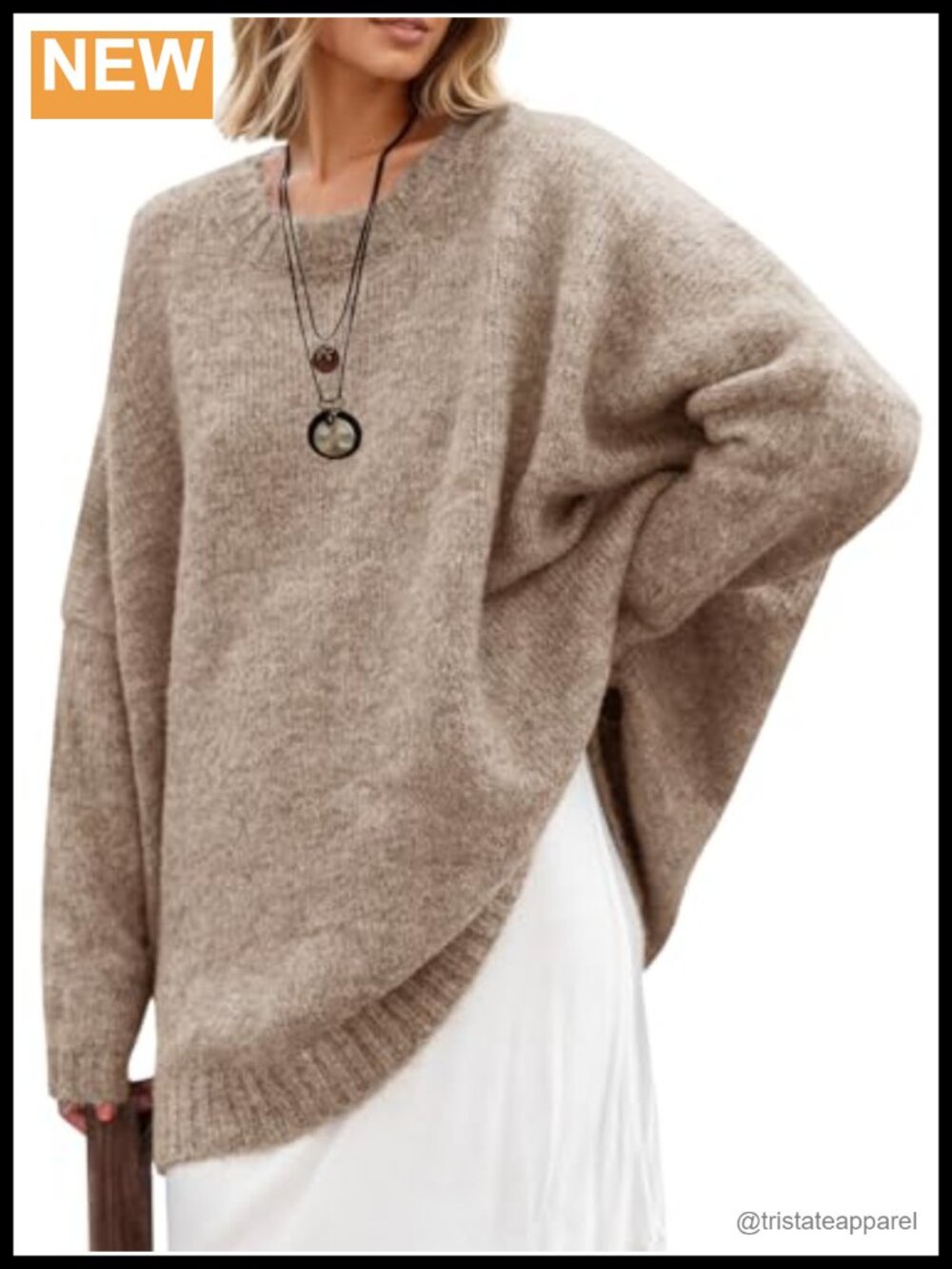 Womens Oversized Chunky Knit Slouchy Pullover Tunic Sweater Crew Neck